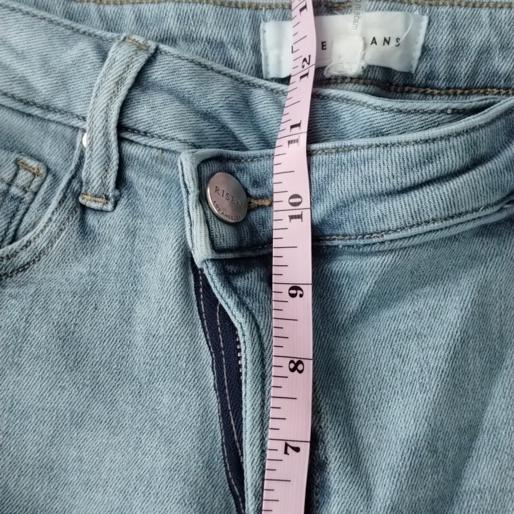 Risen denim jeans skinny frayed 31 hem light high waisted Crossover waist - Picture 9 of 11